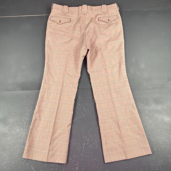 VTG Lee Frontier Slacks Mens 38x30 Beige Blue Bootcut Checkered Plaid 70's USA - Picture 7 of 9